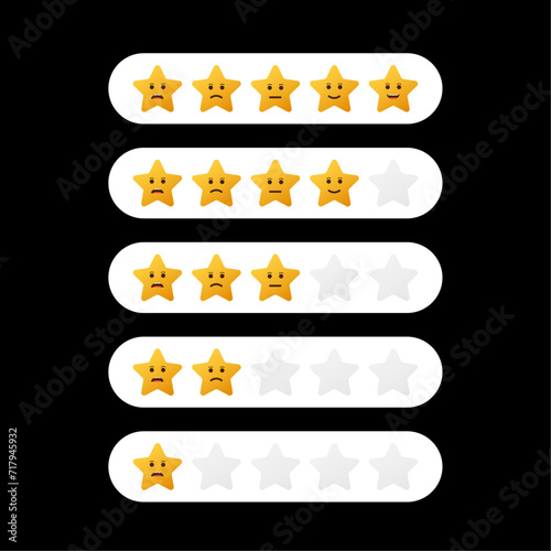 Product rating or customer review with gold stars and half star flat vector icons for apps and websites