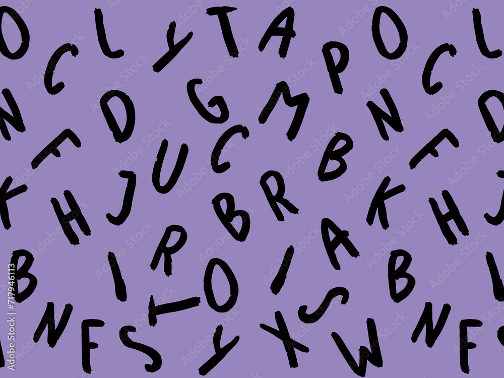 template with the image of keyboard symbols. set of letters. Surface template. pastel violet background. Horizontal image.