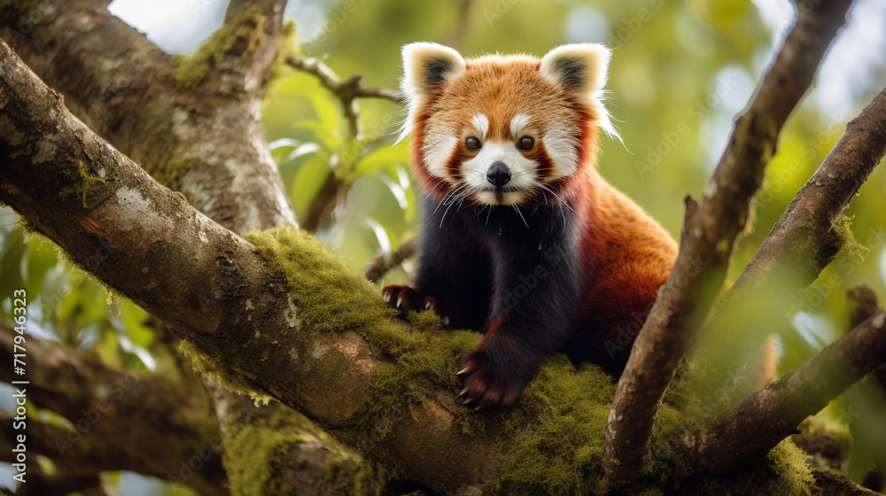 Fototapeta premium Red panda (Ailurus fulgens) in the tree
