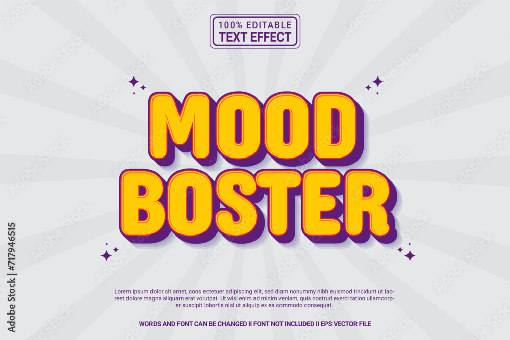 Editable text effect Mood Boster 3d cartoon template style modern premium vector	
