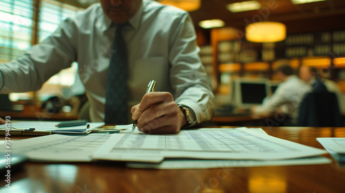 Professional Business Setting: Businessman Working with Documents at Office Desk