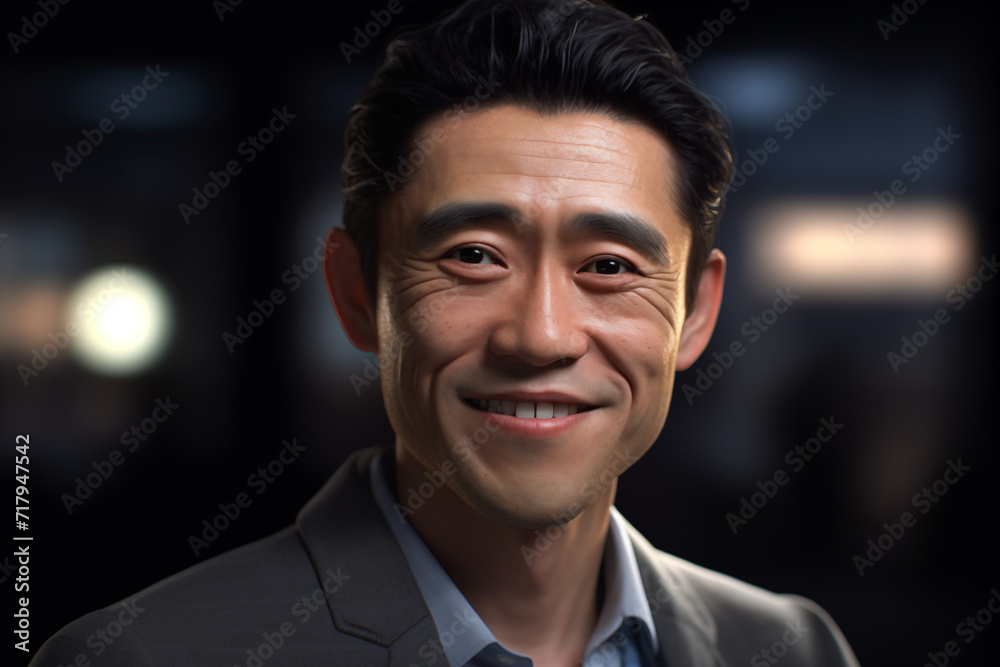 Asian businessman smiling at work. Rich man businessman. Professional career. World of work. Work in a company. AI.