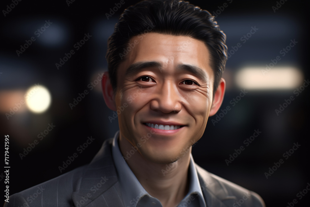 Asian businessman smiling at work. Rich man businessman. Professional career. World of work. Work in a company. AI. Asian businessman smiling at work. Rich man businessman. Professional career. World of work. Work in a company. AI.