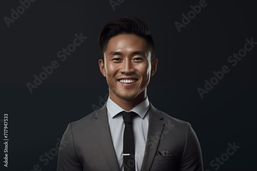 Asian businessman smiling at work. Rich man businessman. Professional career. World of work. Work in a company. AI.
