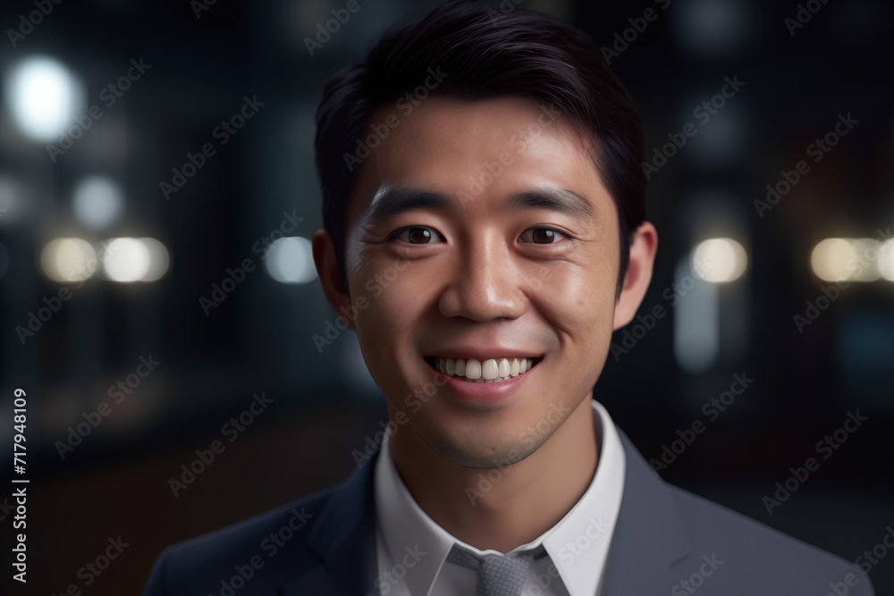 Asian businessman smiling at work. Rich man businessman. Professional career. World of work. Work in a company. AI. Asian businessman smiling at work. Rich man businessman. Professional career. World of work. Work in a company. AI.