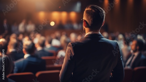 Man Standing in Front of a Crowd of People, Inspiring Speaker Captivating an Audience