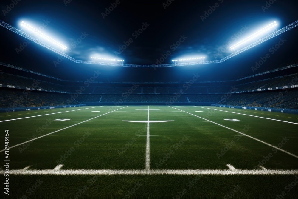 Football field illuminated by stadium lights. Football field illuminated by stadium lights.