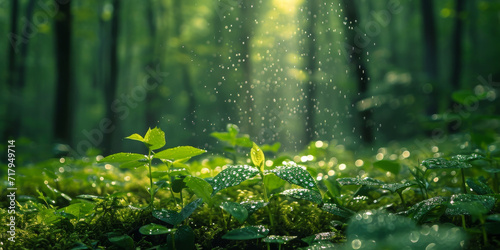 rain in the forest banner with copy space #717949714