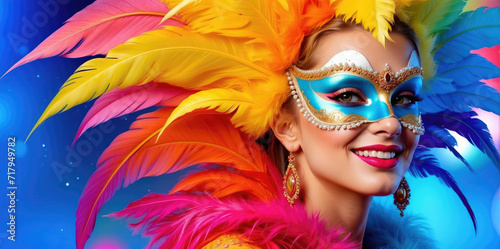 beautiful Female wearing venetian carnival mask and costume