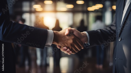 Two Men Shaking Hands in a Dimly Lit Room