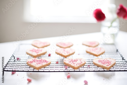 raspberry raw cake hearts on cooling rack