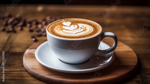 Cappuccino on Saucer With Coffee Beans, A Classic Coffee Pleasure