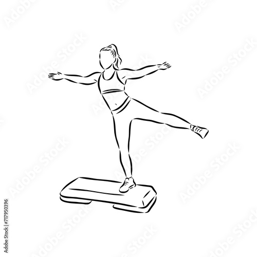 Hand drawn sketch of an exercising woman. Vector illustration.