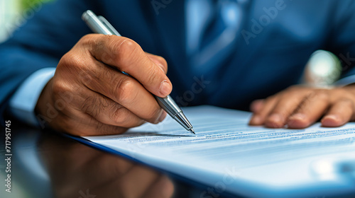 Professionalism in Business: Man Signing Documents at an Office Desk