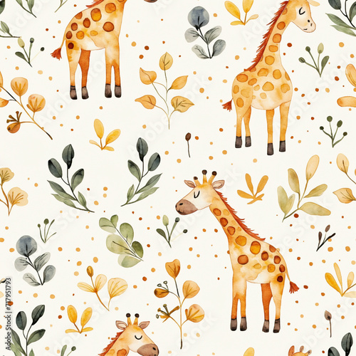 watercolor pattern with giraffe