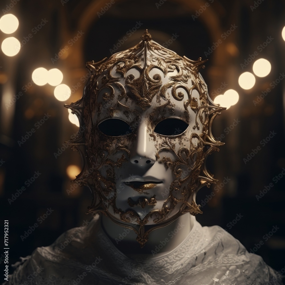 Naklejka premium Medico della Peste mask. liquid gold. Inside medieval castle