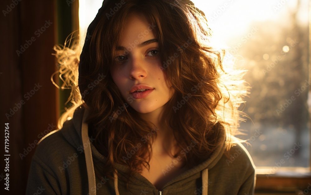 Woman Wearing Hoodie Making Eye Contact With Camera