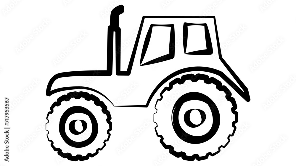 Tractor outline isolated on white background. Clipart.