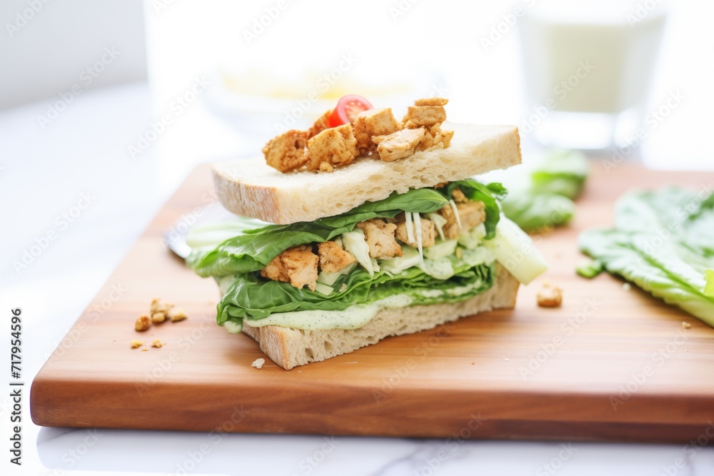 caesar tempeh sandwich with romaine lettuce and caesar dressing caesar tempeh sandwich with romaine lettuce and caesar dressing