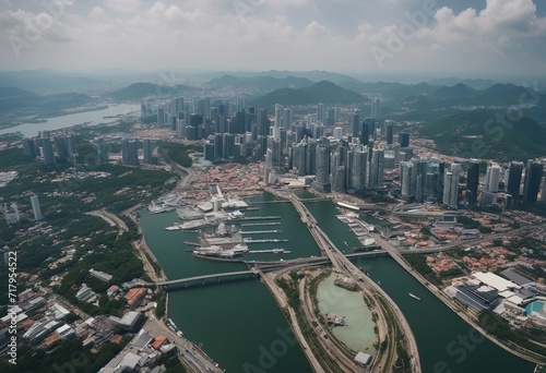 Aerial view from plane overlooking the port or harbor area of Kuala Lumpur the capital of Malaysia © ArtisticLens