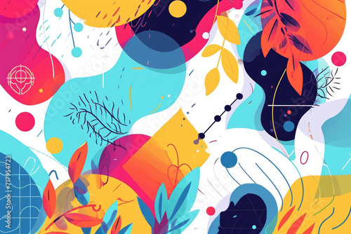 Seamless Pattern with Abstract Shapes and Floral Elements. Vector Illustration. © Luxetify