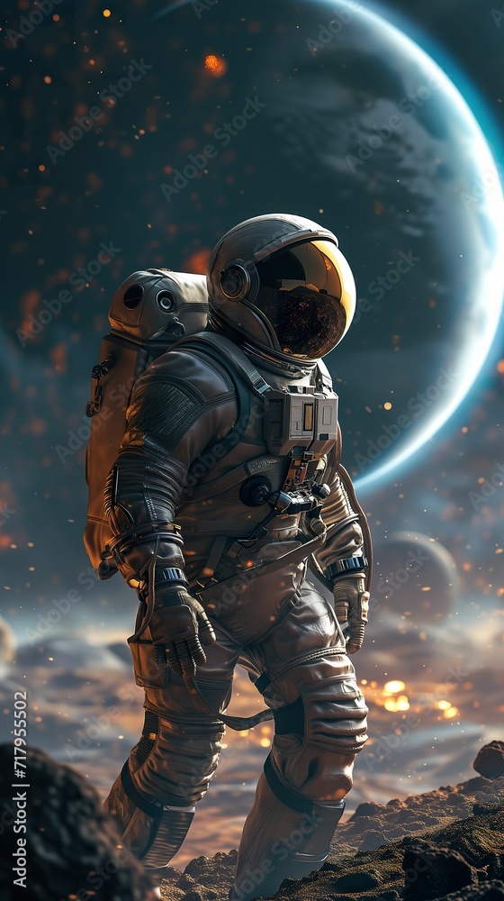 Fototapeta premium Futuristic Adventure, Space Knight Exploring Alien Worlds