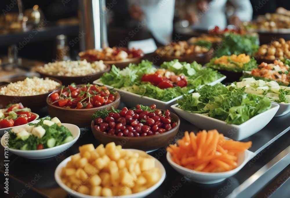 Healthy food and salad bar selection of appetizer typically found at restaurant or hotel food buffet