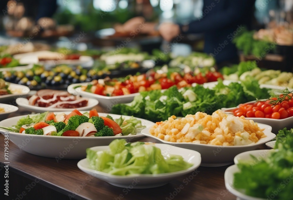Healthy food and salad bar selection of appetizer typically found at restaurant or hotel food buffet