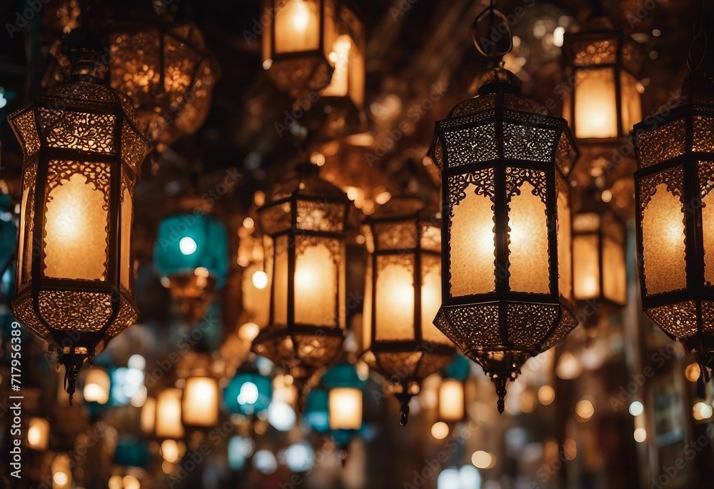 Group of festive classic styled lantern lamps in souq bazaar Group of festive classic styled lantern lamps in souq bazaar