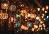 Group of festive classic styled lantern lamps in souq bazaar
