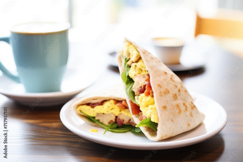 egg and bacon breakfast wrap with coffee egg and bacon breakfast wrap with coffee