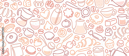 Coffee, tea, sweet dessert. Teapots, cups, cookies