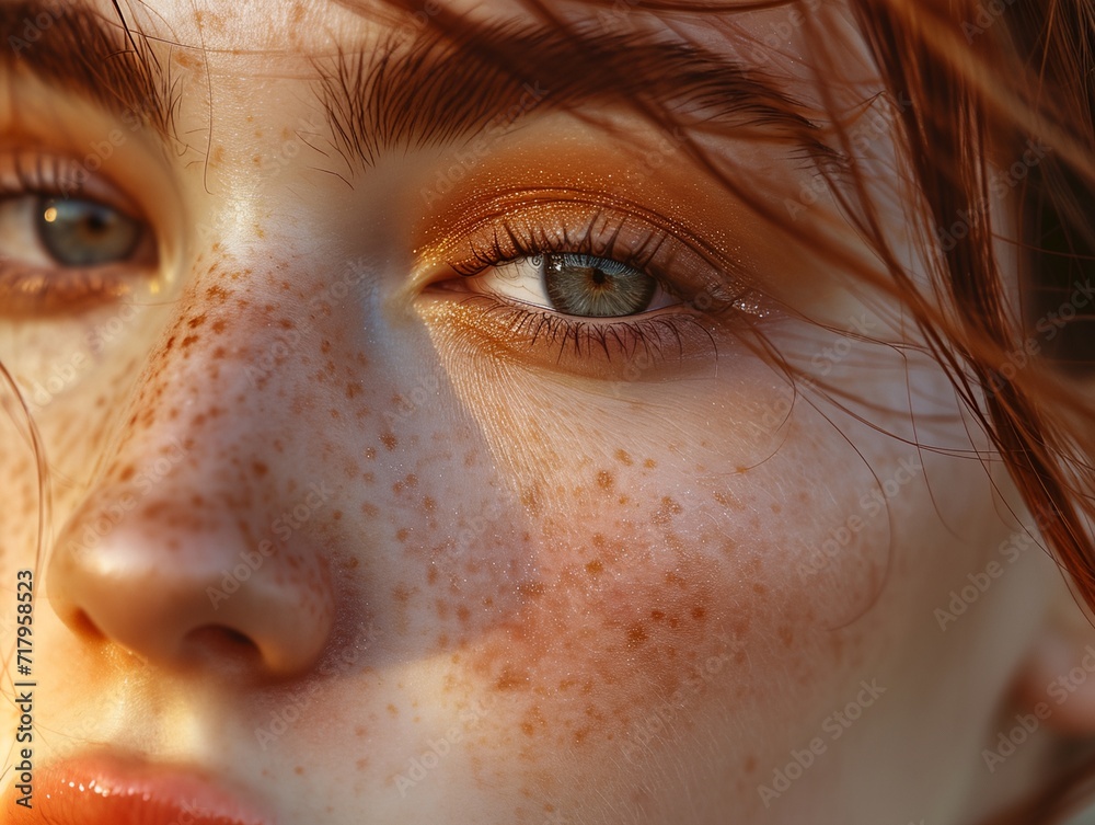 a close up of a woman with freckles on her face a close up of a woman with freckles on her face