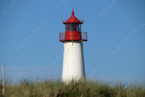Lighthouse red white on dune. Sylt island – North Germany