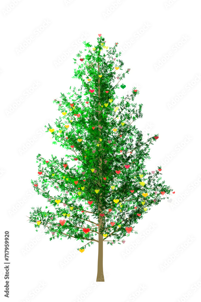 Illustration of tree with green branches and leaves full of colorful hearts. White background. Illustration of tree with green branches and leaves full of colorful hearts. White background.