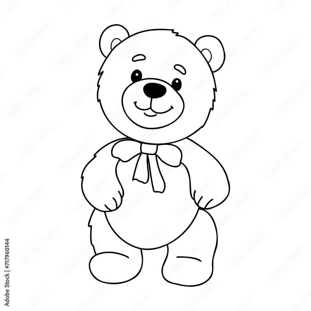 Fototapeta premium Outlined happy teddy bear raising his arms. Coloring page