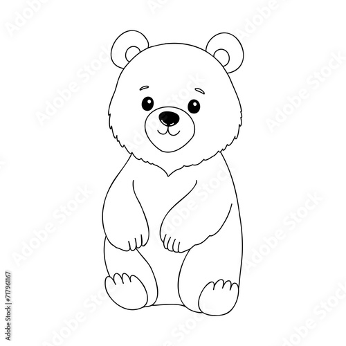 Outlined happy teddy bear raising his arms. Coloring page
