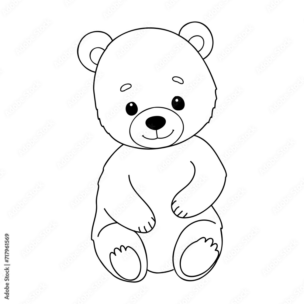 Fototapeta premium Outlined happy teddy bear raising his arms. Coloring page