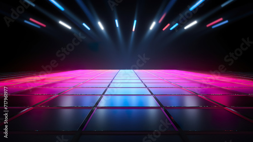 Isolated spotlights on a white background create a dance floor backdrop.