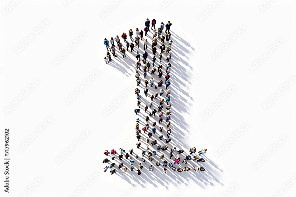 Obraz premium An aerial view capturing the collaborative arrangement of people forming the numeral 
