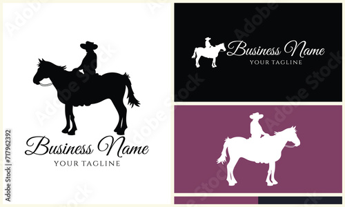 silhouette cowboy horseman logo template