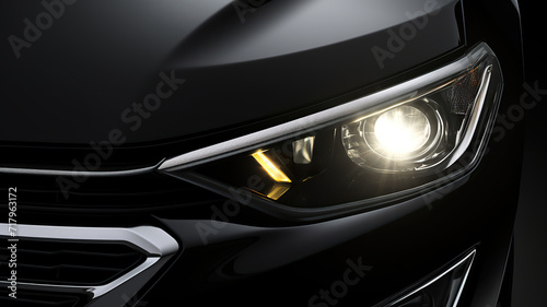 The composition and headlights of a realistic car advertisement