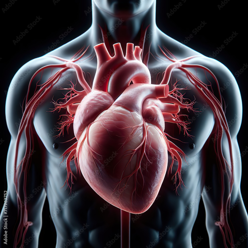 Human heart with blood vessels black background Stock Illustration ...