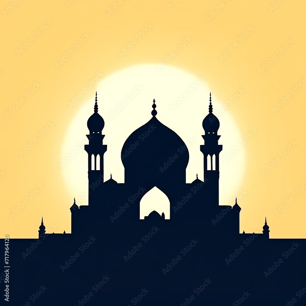 silhouette of mosque in sunset