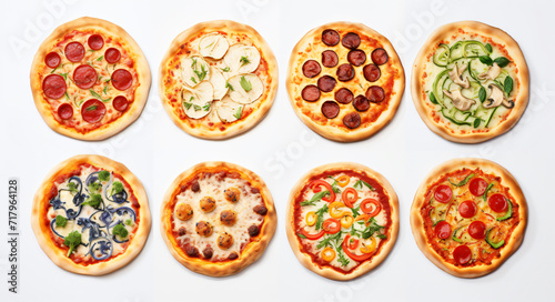 small pizza images on white background