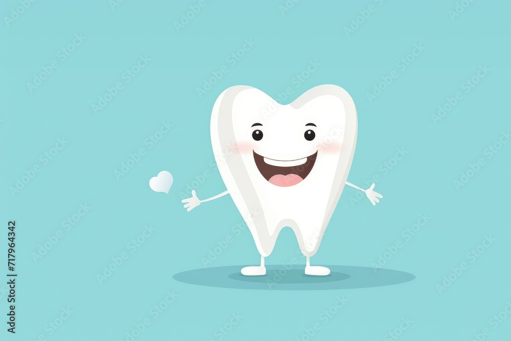 Smiling Cartoon Tooth Character on a Light Blue Background Illustrating Dental Health Smiling Cartoon Tooth Character on a Light Blue Background Illustrating Dental Health