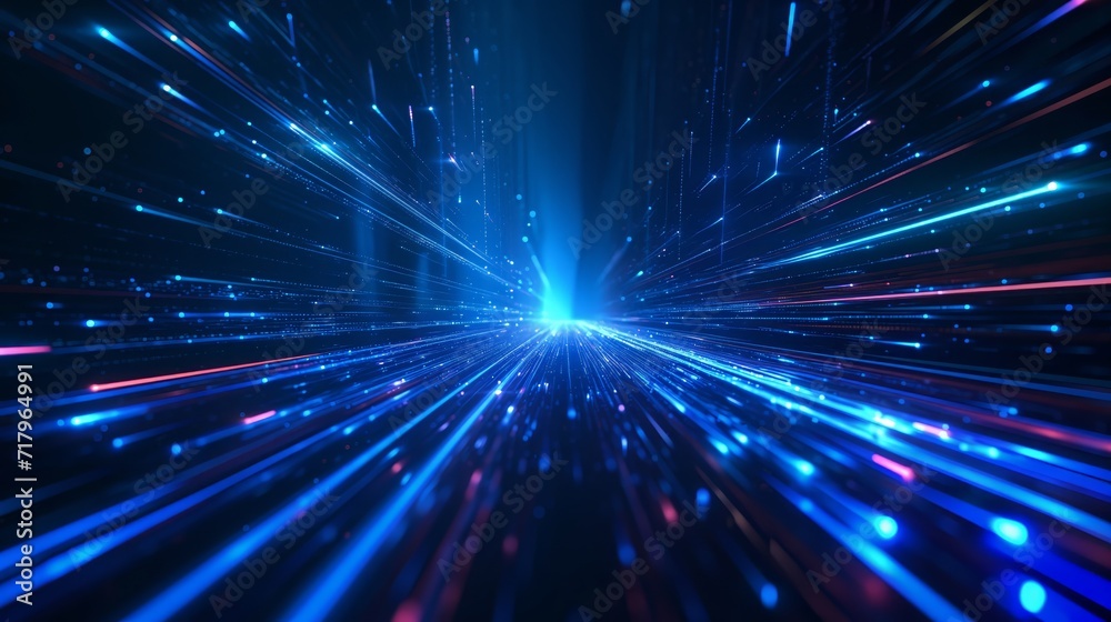 Naklejka premium Digital Technology Lights Abstract Background with Futuristic Design and Vibrant Colors image of an illuminated blue background with digital icons in the foreground, 