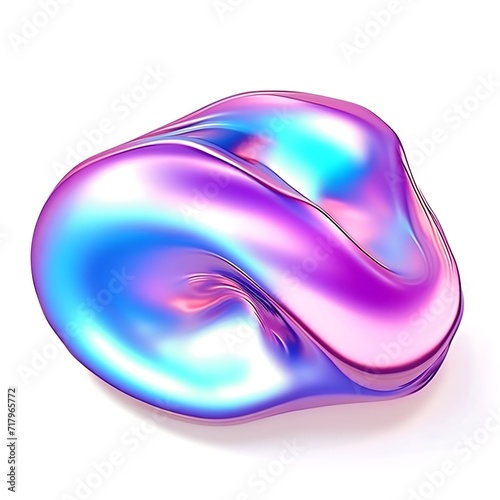 3D abstract holographic colored shape isolated in white blank background