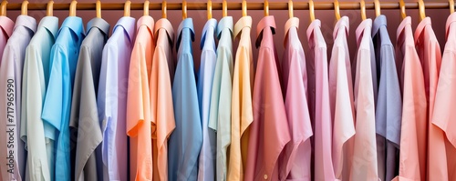 Rows of colorful clothes hanging on the shelves. generative AI