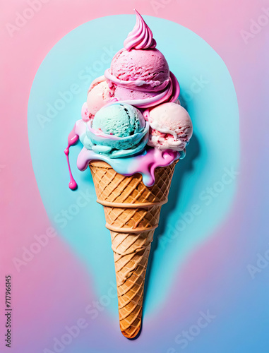 Photorealistic Pop Art Illustration of Ice Cream Spoon with Dramatic Shadows and Surreal Glitch Art Gen AI photo